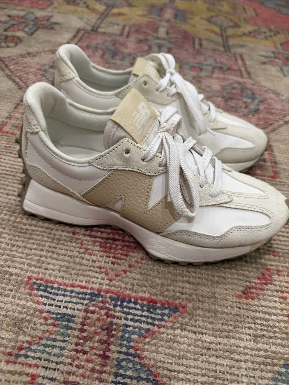 Women’s New Balance 327 Neutral Leather & Suede Runner Sneakers - White/Cream